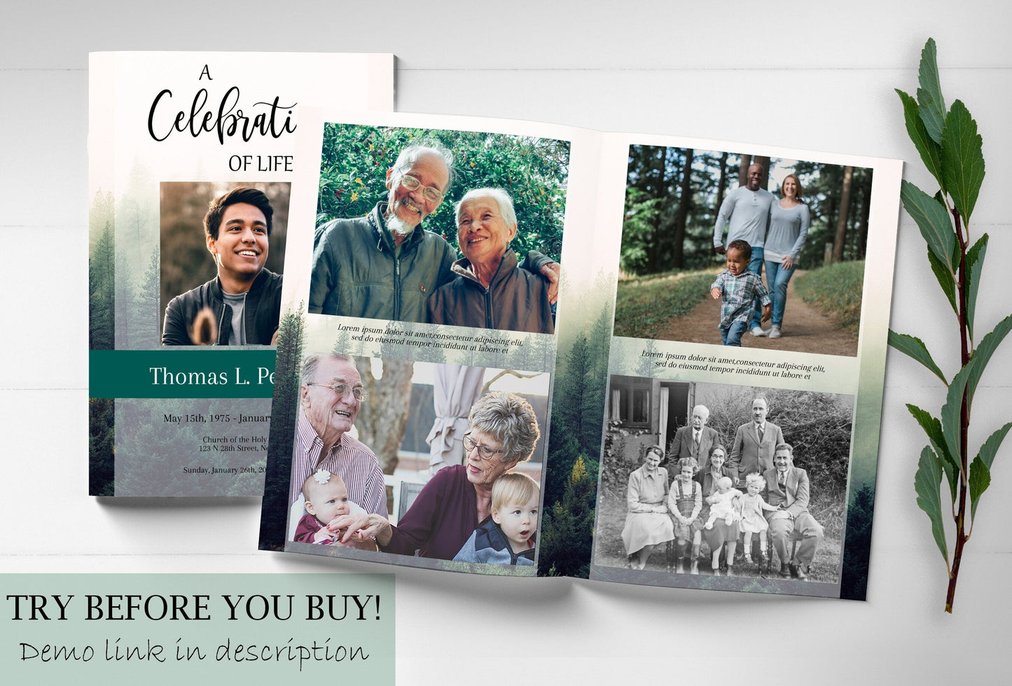 Forest Theme Funeral Program Template - 8 Page - lovingmemoryprints
