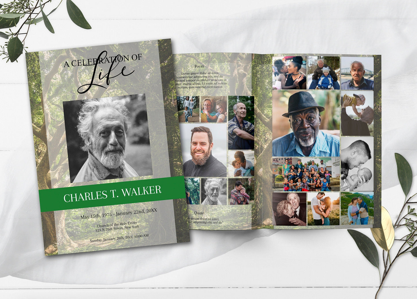 Forest Theme Funeral Service Program Template - 8 Page - lovingmemoryprints