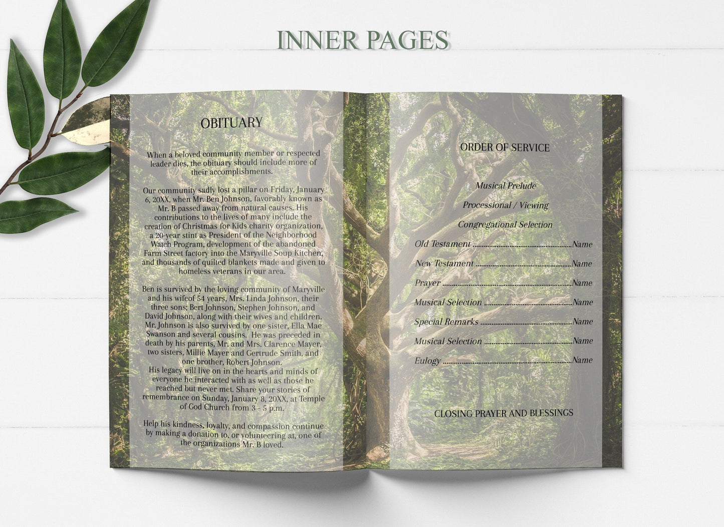 Forest Theme Funeral Service Program Template - 8 Page - lovingmemoryprints