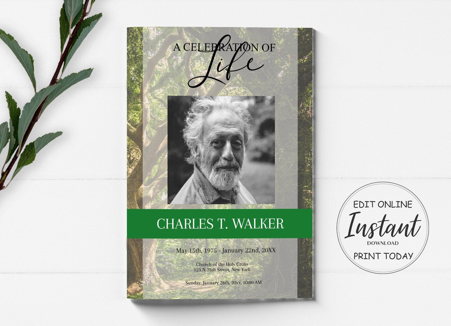 Forest Theme Funeral Service Program Template - 8 Page - lovingmemoryprints