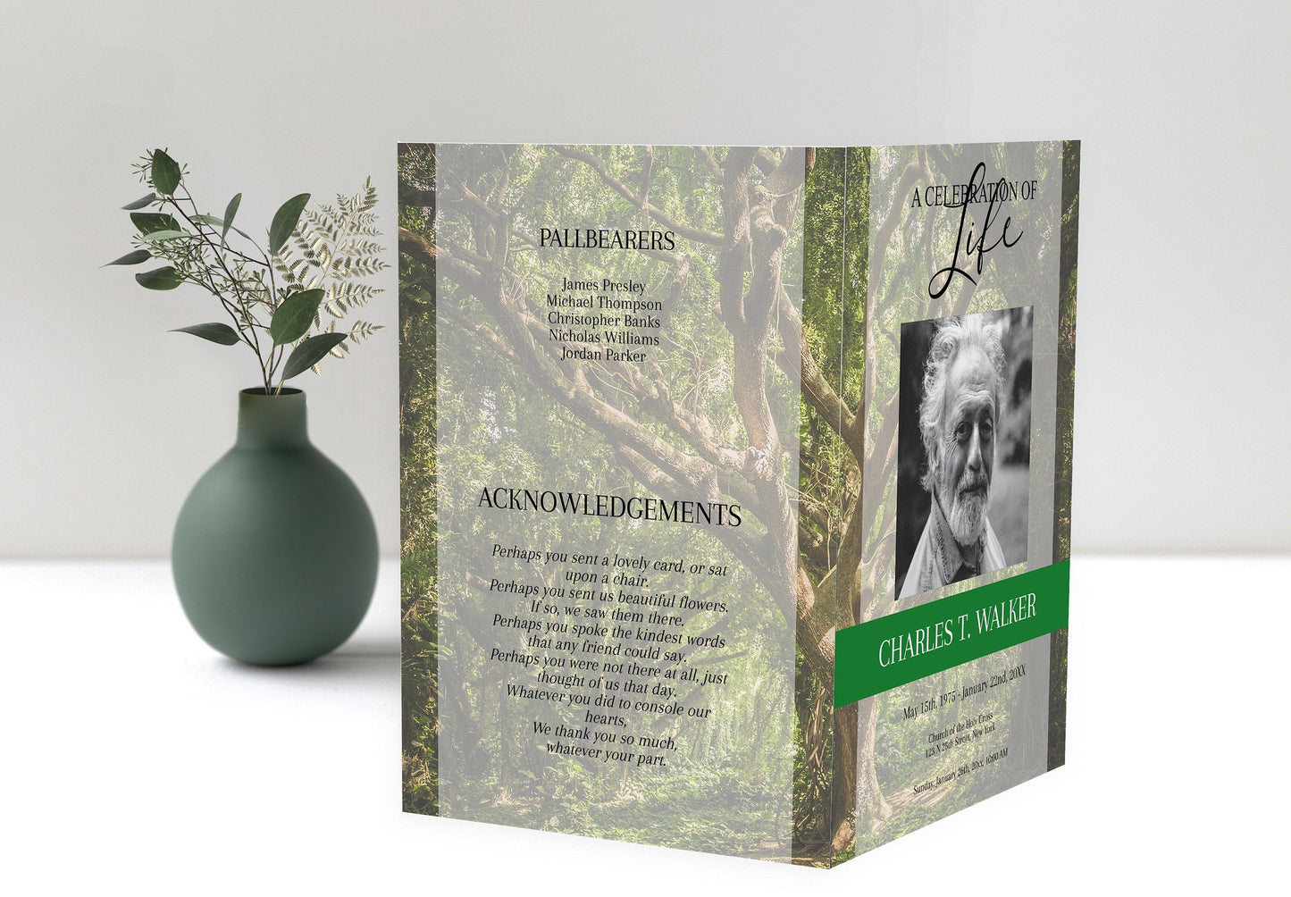Forest Theme Funeral Service Program Template - 8 Page - lovingmemoryprints