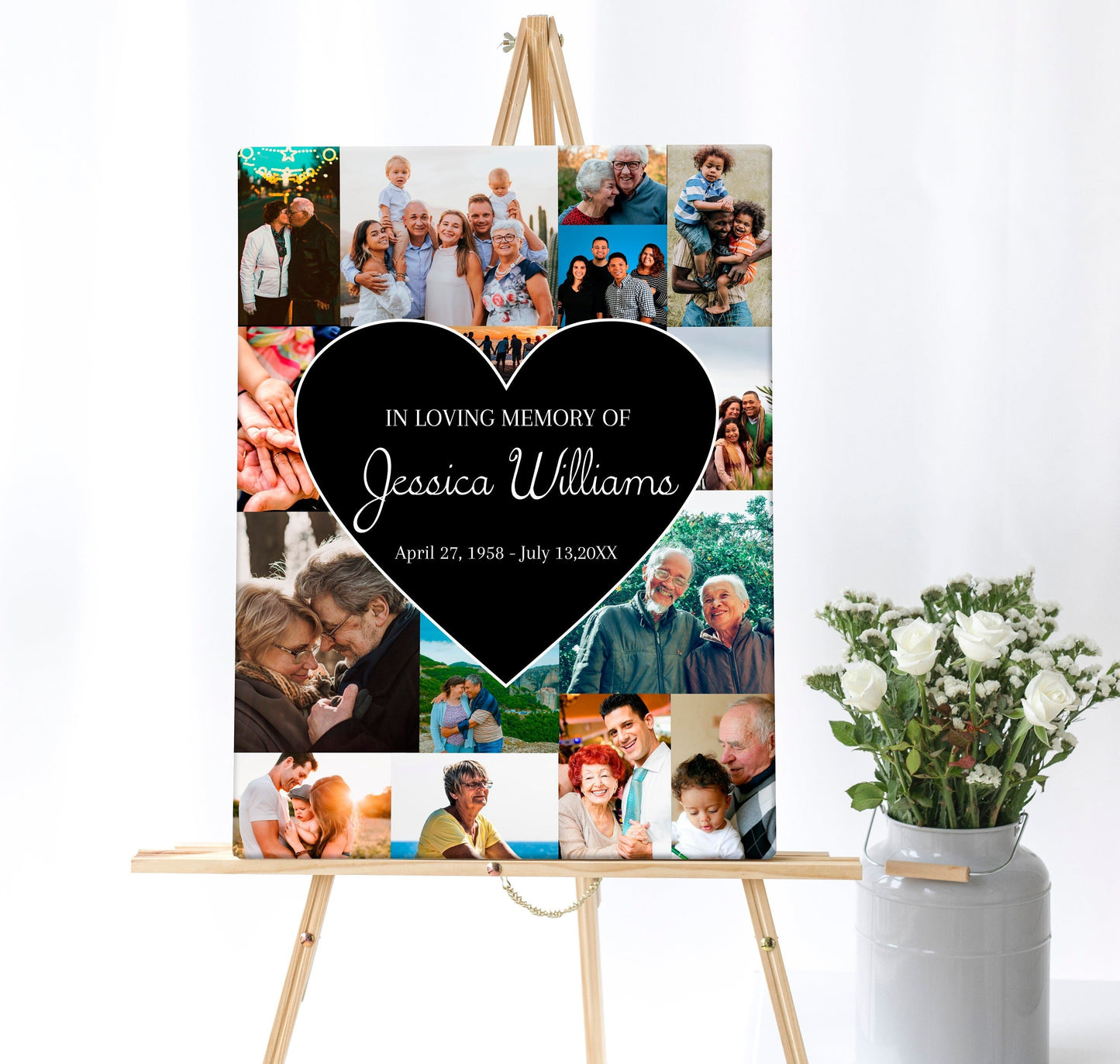 Full Photo Collage Funeral Poster W/ Heart Insert - lovingmemoryprints