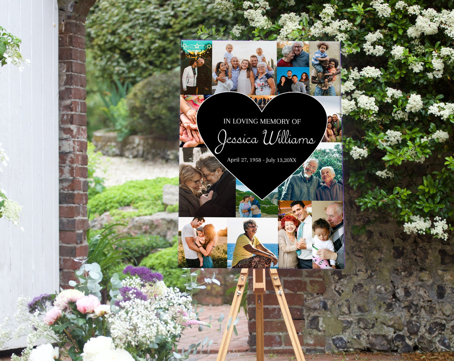Full Photo Collage Funeral Poster W/ Heart Insert - lovingmemoryprints