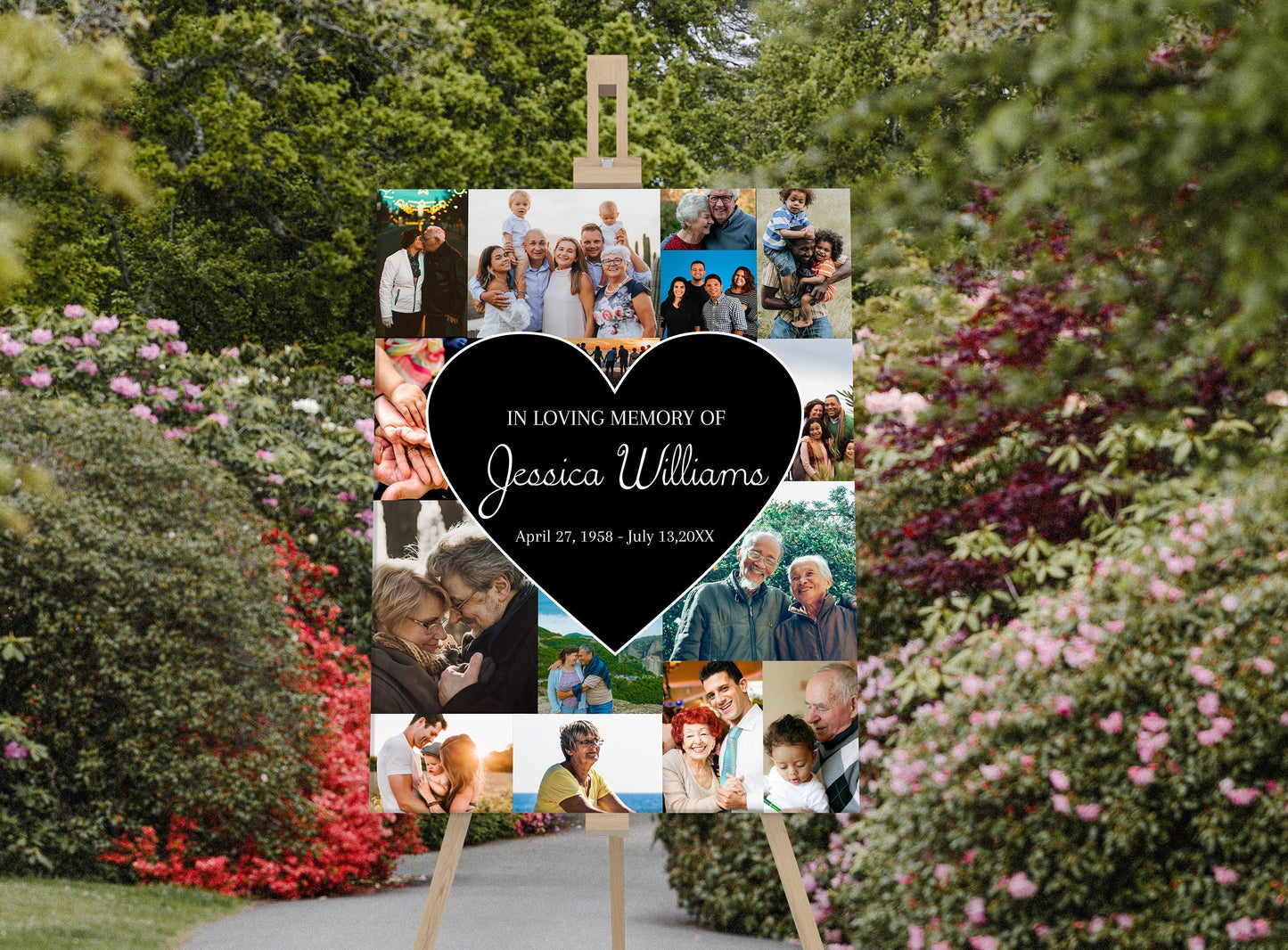 Full Photo Collage Funeral Poster W/ Heart Insert - lovingmemoryprints