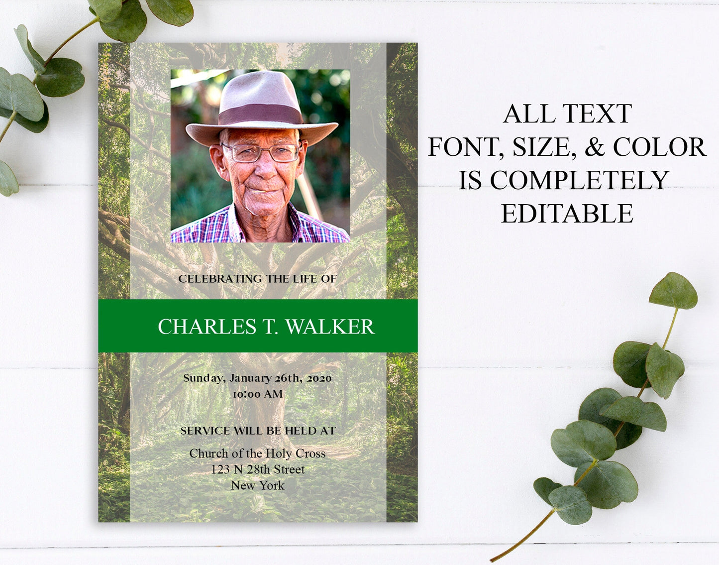 Funeral Announcement Template for Man Forest Theme - lovingmemoryprints