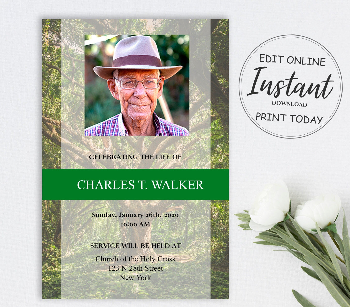 Funeral Announcement Template for Man Forest Theme - lovingmemoryprints