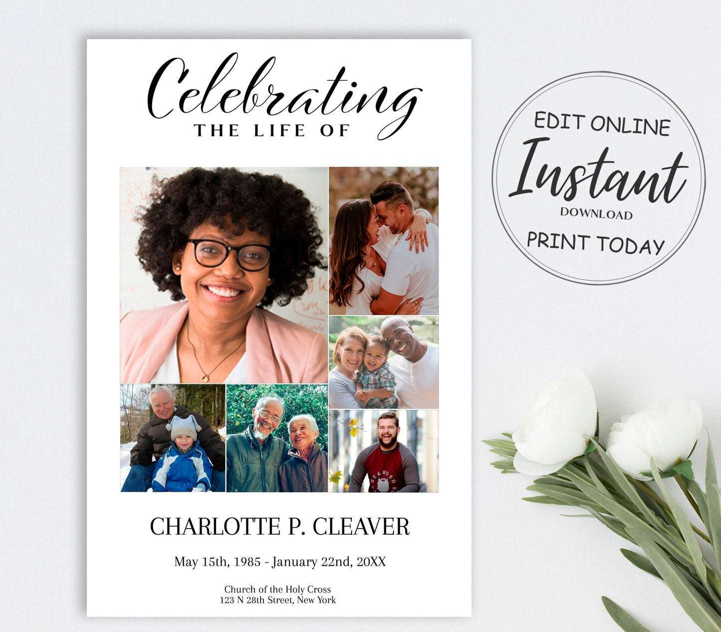 Funeral Invitation Template With Photo Collage - lovingmemoryprints