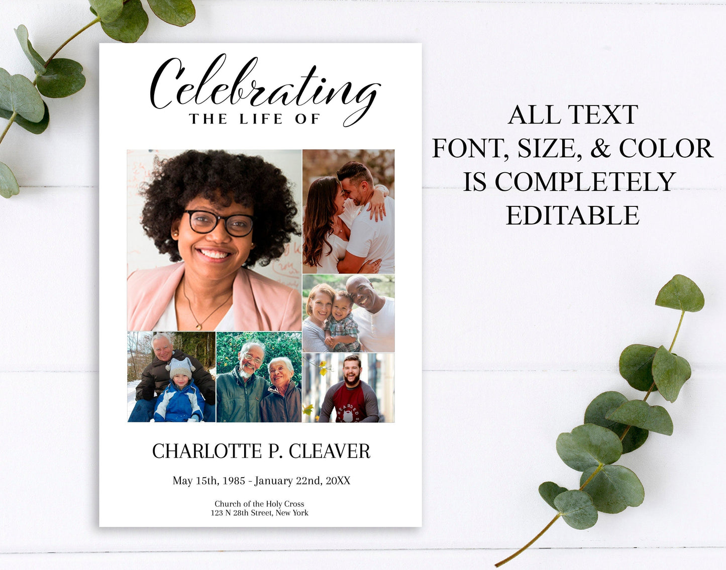 Funeral Invitation Template With Photo Collage - lovingmemoryprints