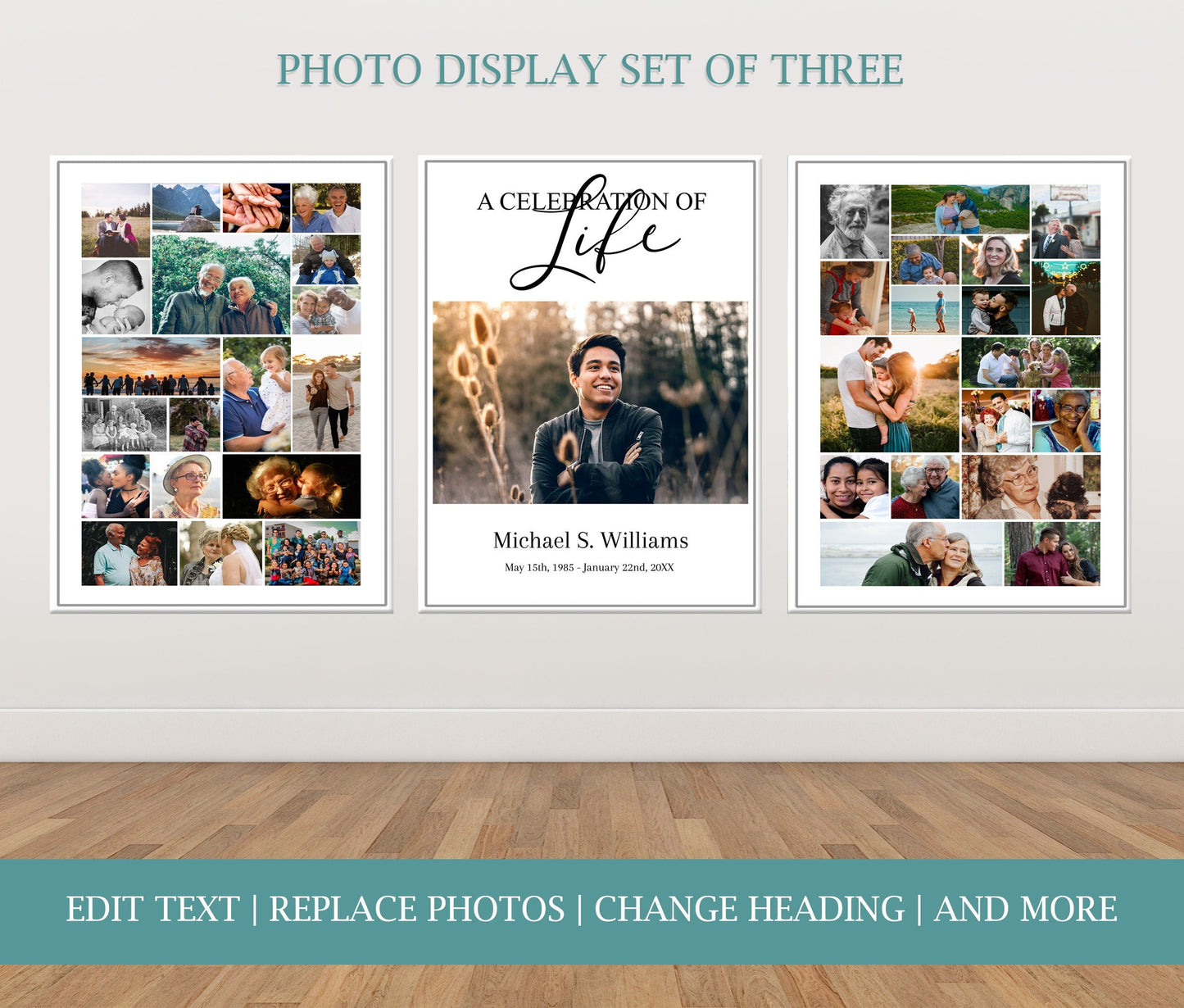 Funeral Memory Board Photo Collage Template Display - Set of 3 - lovingmemoryprints