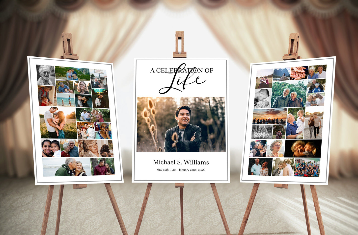 Funeral Memory Board Photo Collage Template Display - Set of 3 - lovingmemoryprints