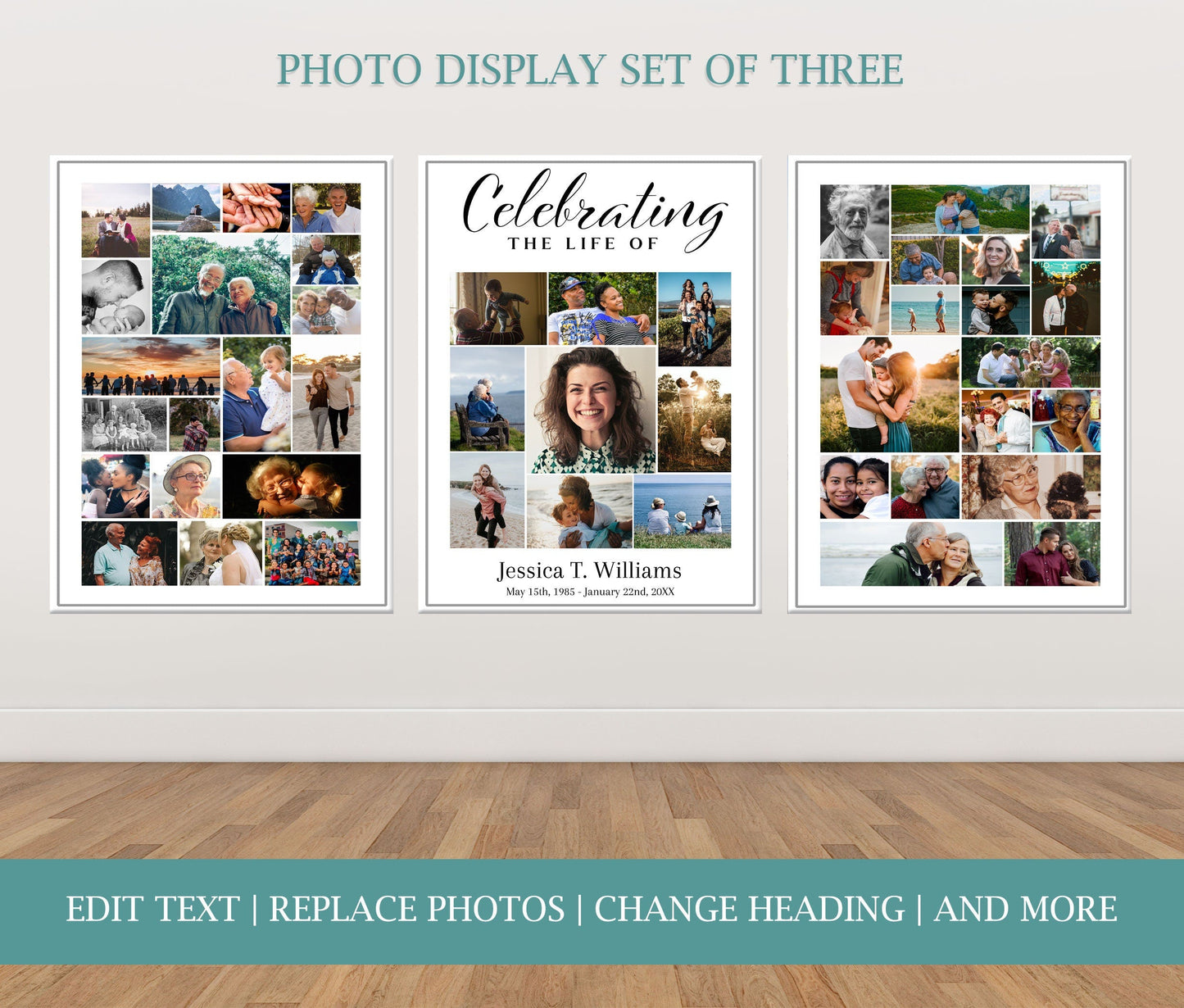 Funeral Memory Board Template - Set of 3 - lovingmemoryprints