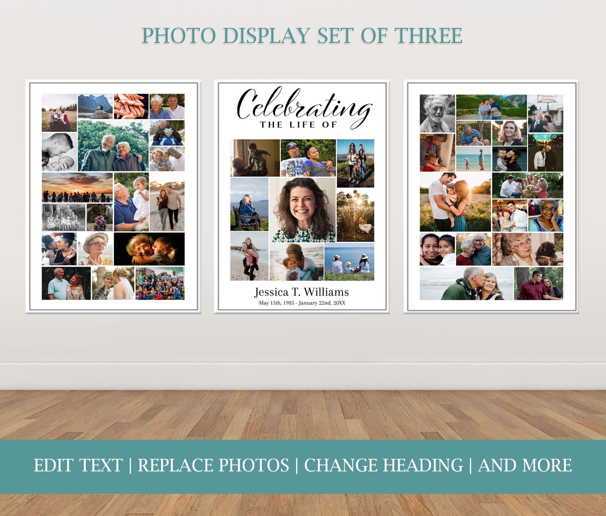 Funeral Memory Board Template - Set of 3 - lovingmemoryprints