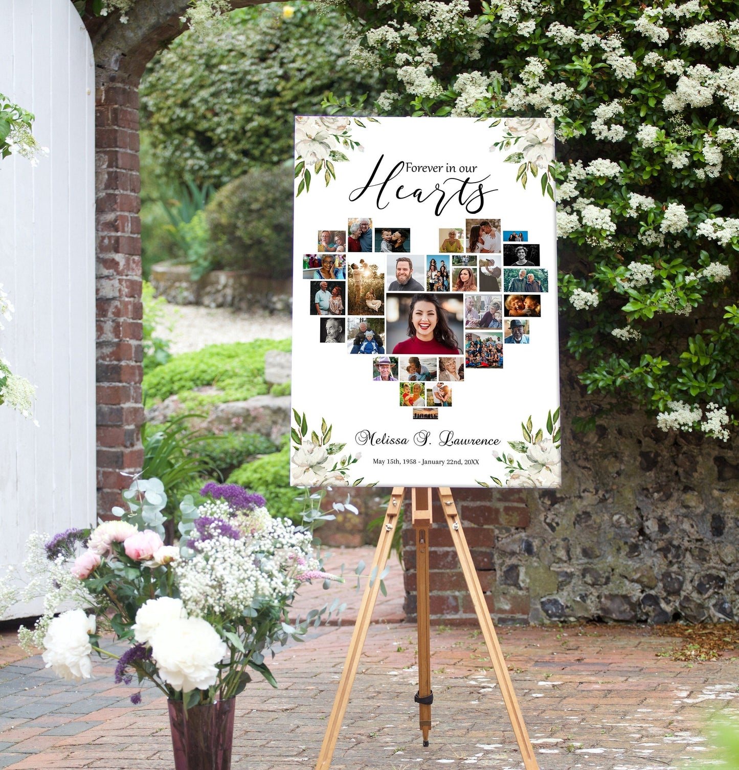 Funeral Poster Template With Heart Shaped Photo Collage - lovingmemoryprints