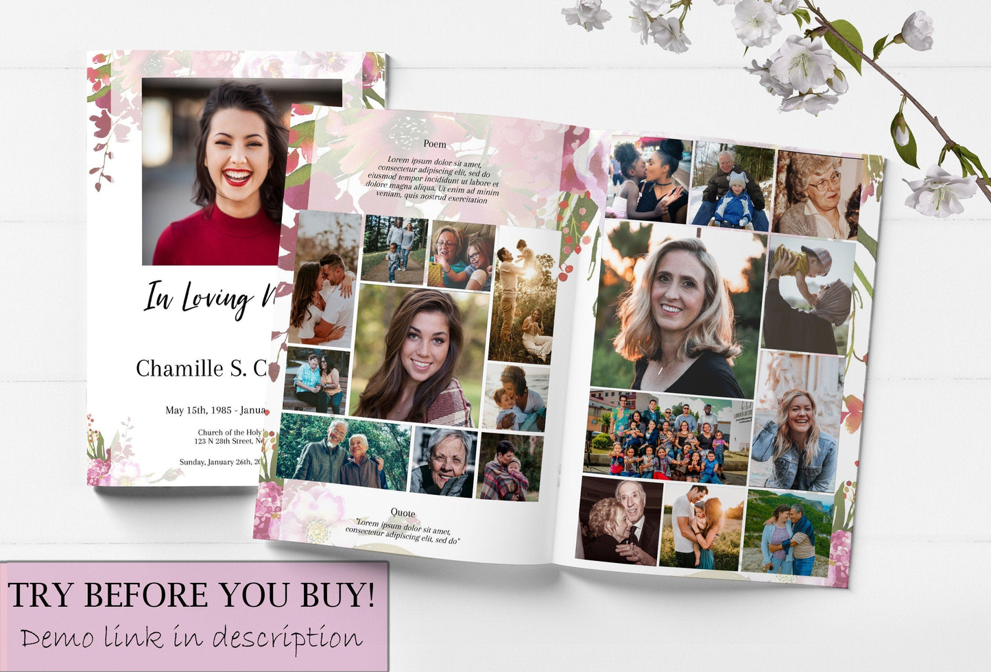 Funeral Program Designed With Red Flowers - 8 Page - lovingmemoryprints