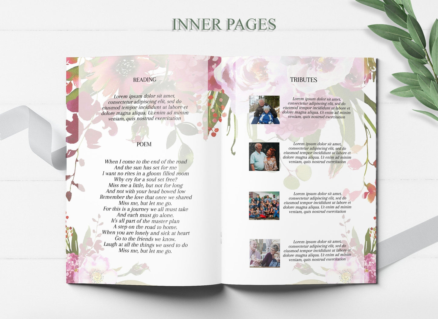 Funeral Program Designed With Red Flowers - 8 Page - lovingmemoryprints