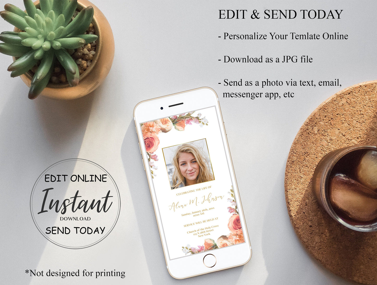 Funeral Program Template Bundel Peach Rose Theme - Poster Included - lovingmemoryprints