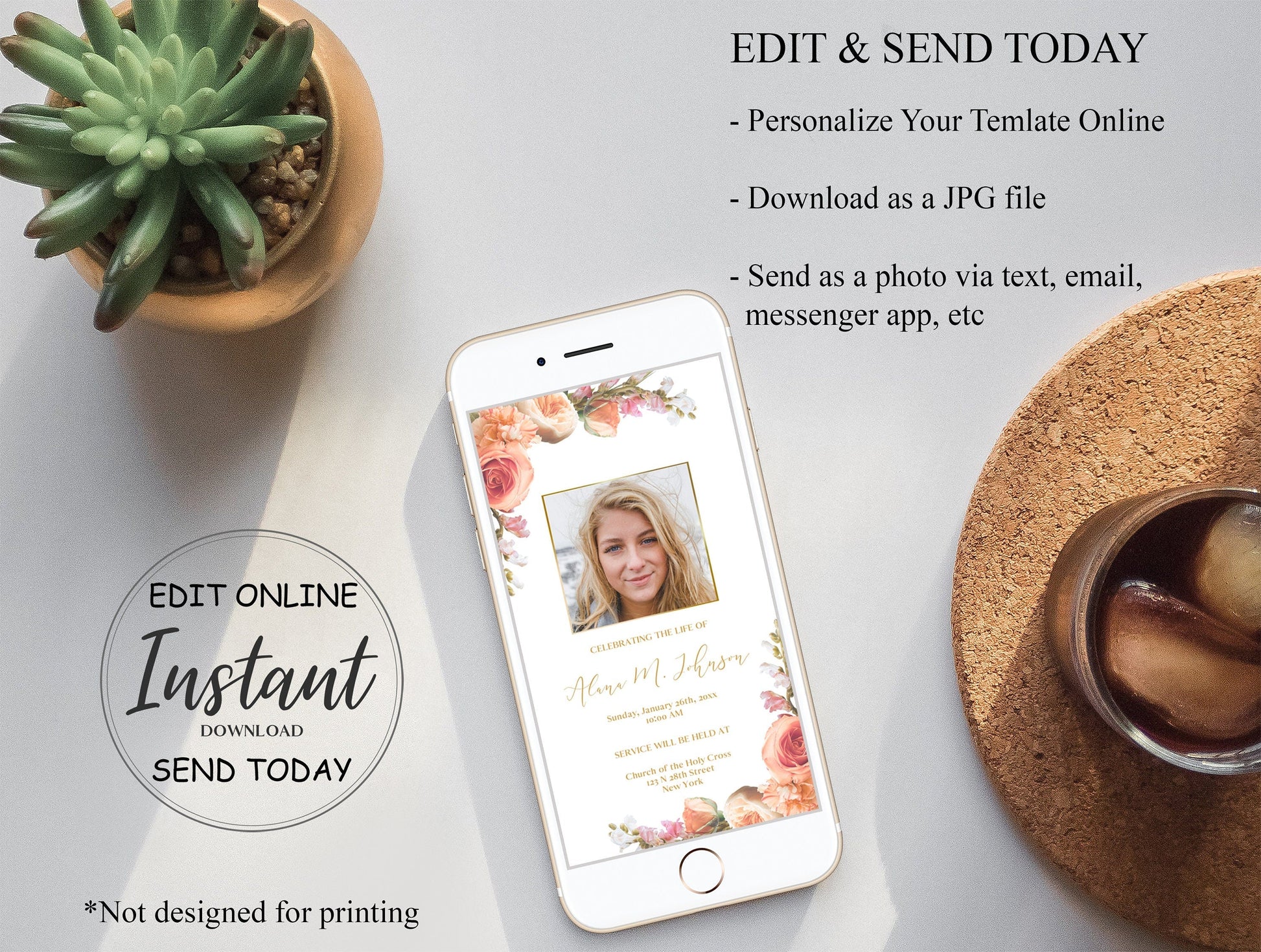 Funeral Program Template Bundel Peach Rose Theme - Poster Included - lovingmemoryprints