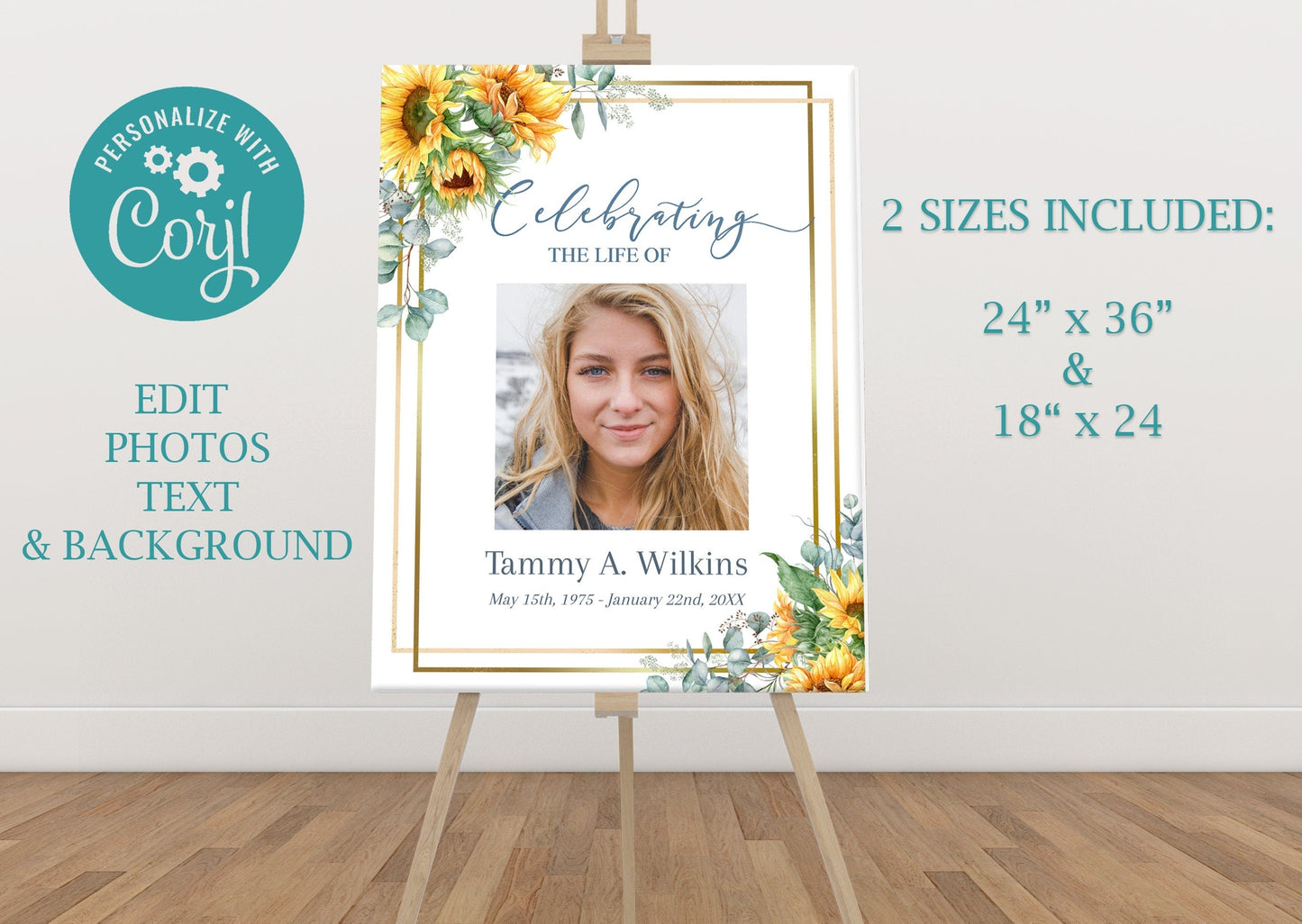 Funeral Program Template Bundle - Sunflower Themed - Memorail Poster Board Included - lovingmemoryprints
