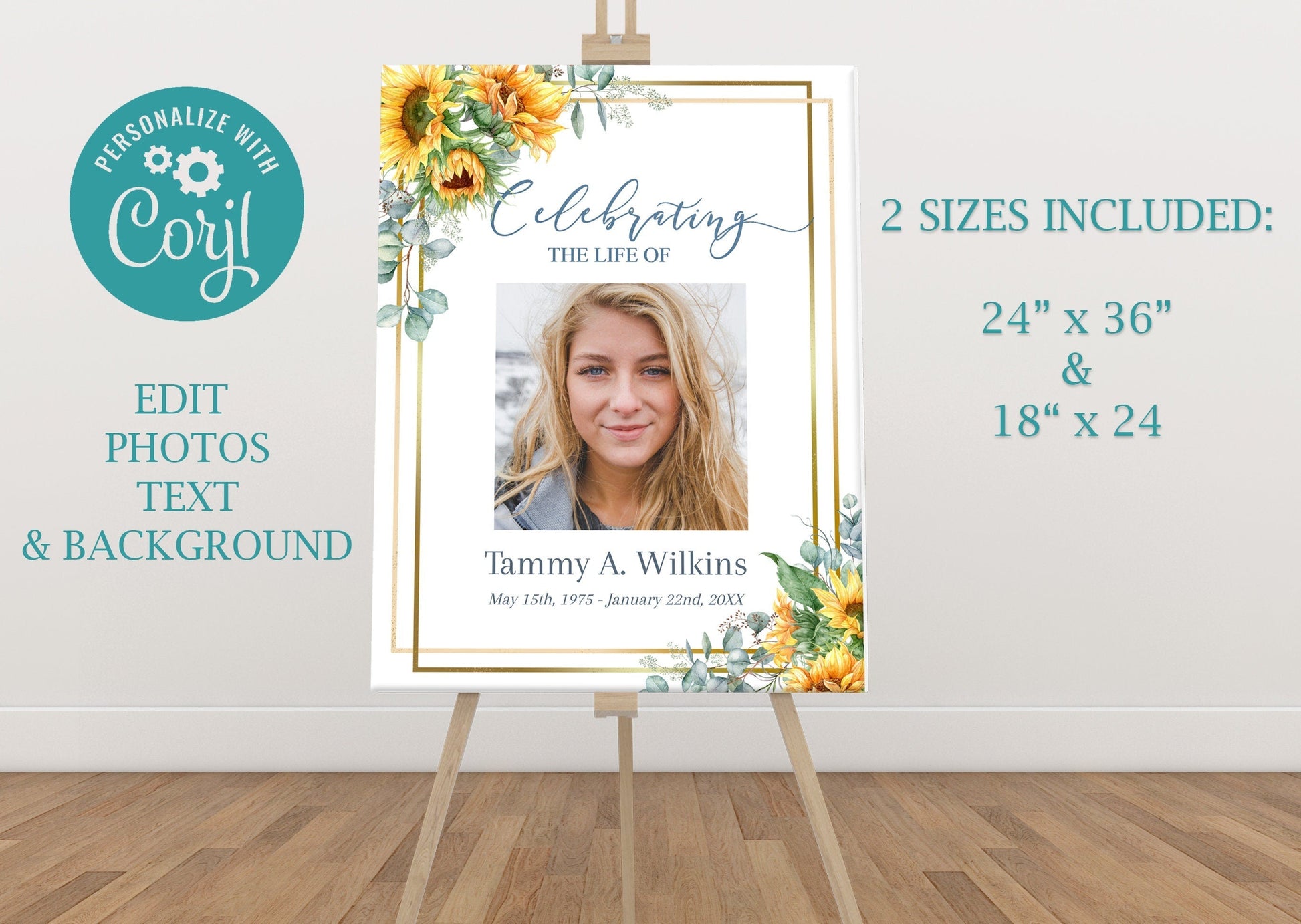 Funeral Program Template Bundle - Sunflower Themed - Memorail Poster Board Included - lovingmemoryprints