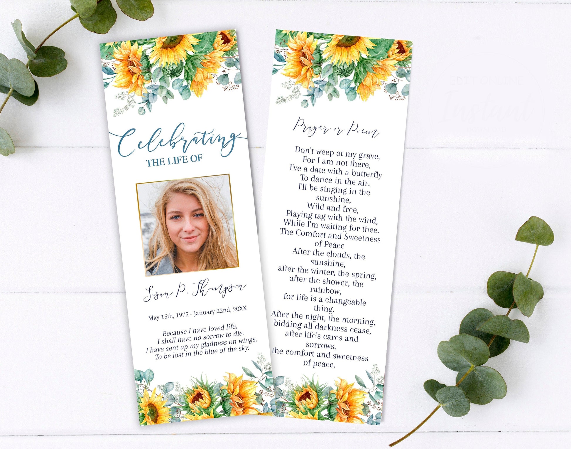 Funeral Program Template Bundle - Sunflower Themed - Memorail Poster Board Included - lovingmemoryprints