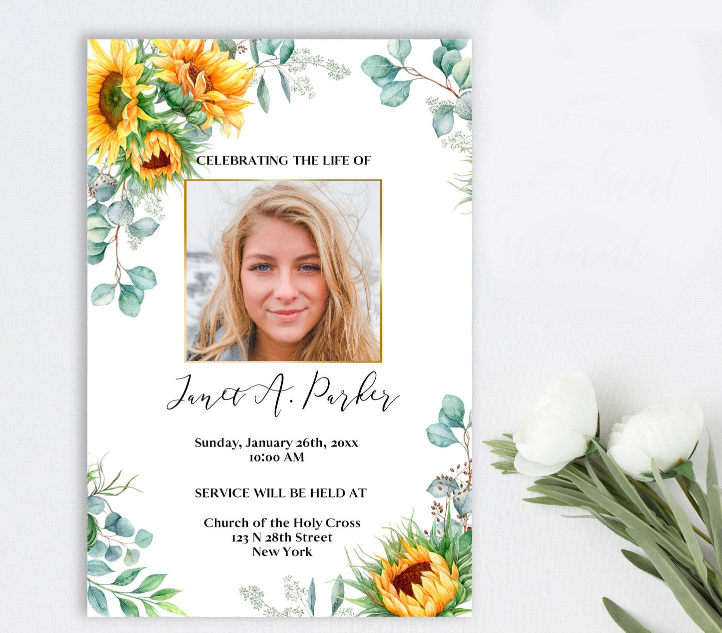Funeral Program Template Bundle - Sunflower Themed - Memorail Poster Board Included - lovingmemoryprints