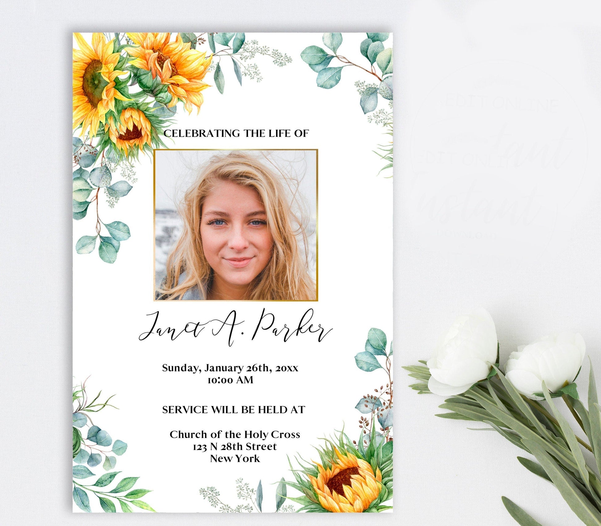 Funeral Program Template Bundle - Sunflower Themed - Memorail Poster Board Included - lovingmemoryprints