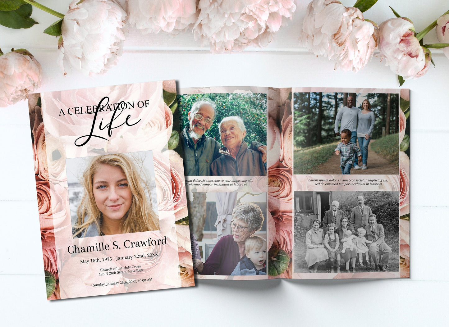Funeral Program Template Designed For A Woman - 8 Page - lovingmemoryprints