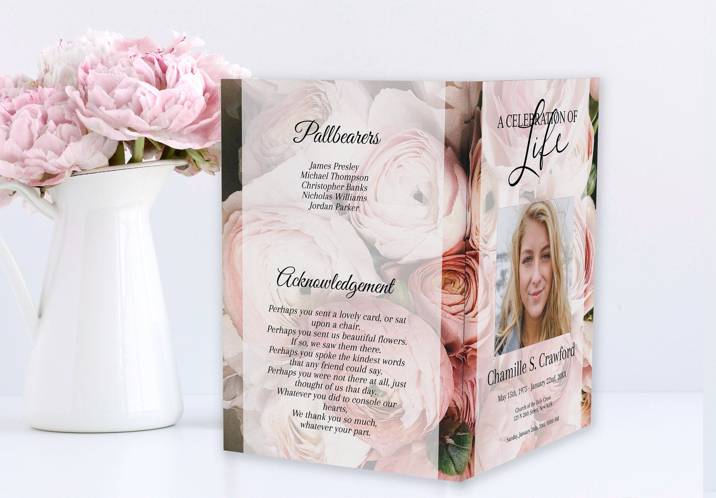 Funeral Program Template Designed For A Woman - 8 Page - lovingmemoryprints