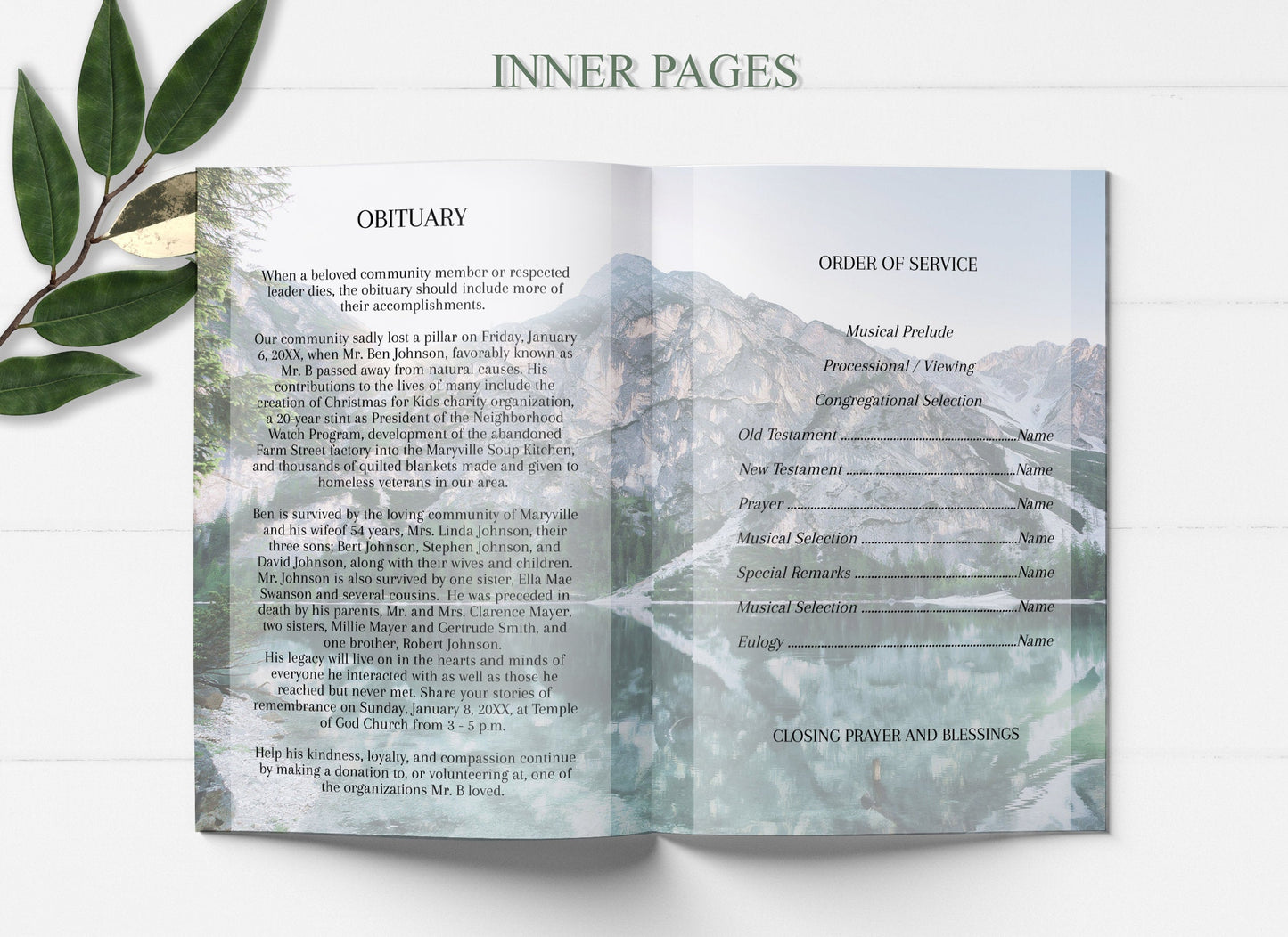 Funeral Program Template for Man - 8 Page - lovingmemoryprints