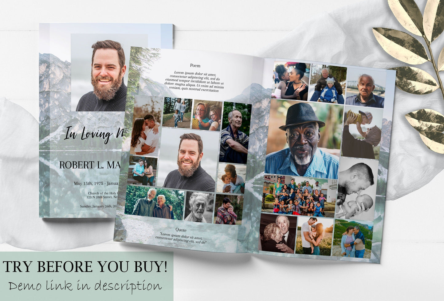 Funeral Program Template for Man - 8 Page - lovingmemoryprints