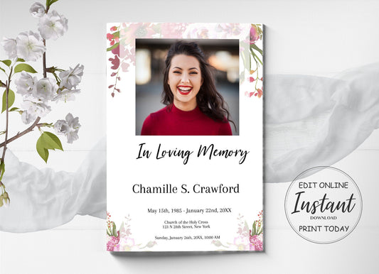 Funeral Program Template for Woman 8 Page With Photo Collage Insert - lovingmemoryprints