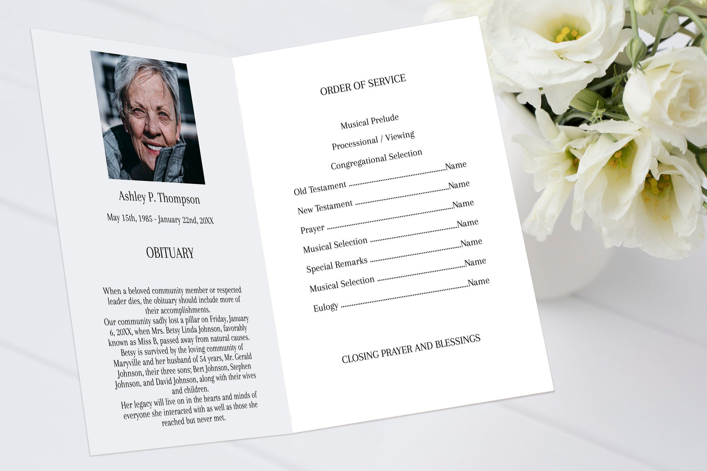 Funeral Program With Obituary Template - 4 page - lovingmemoryprints