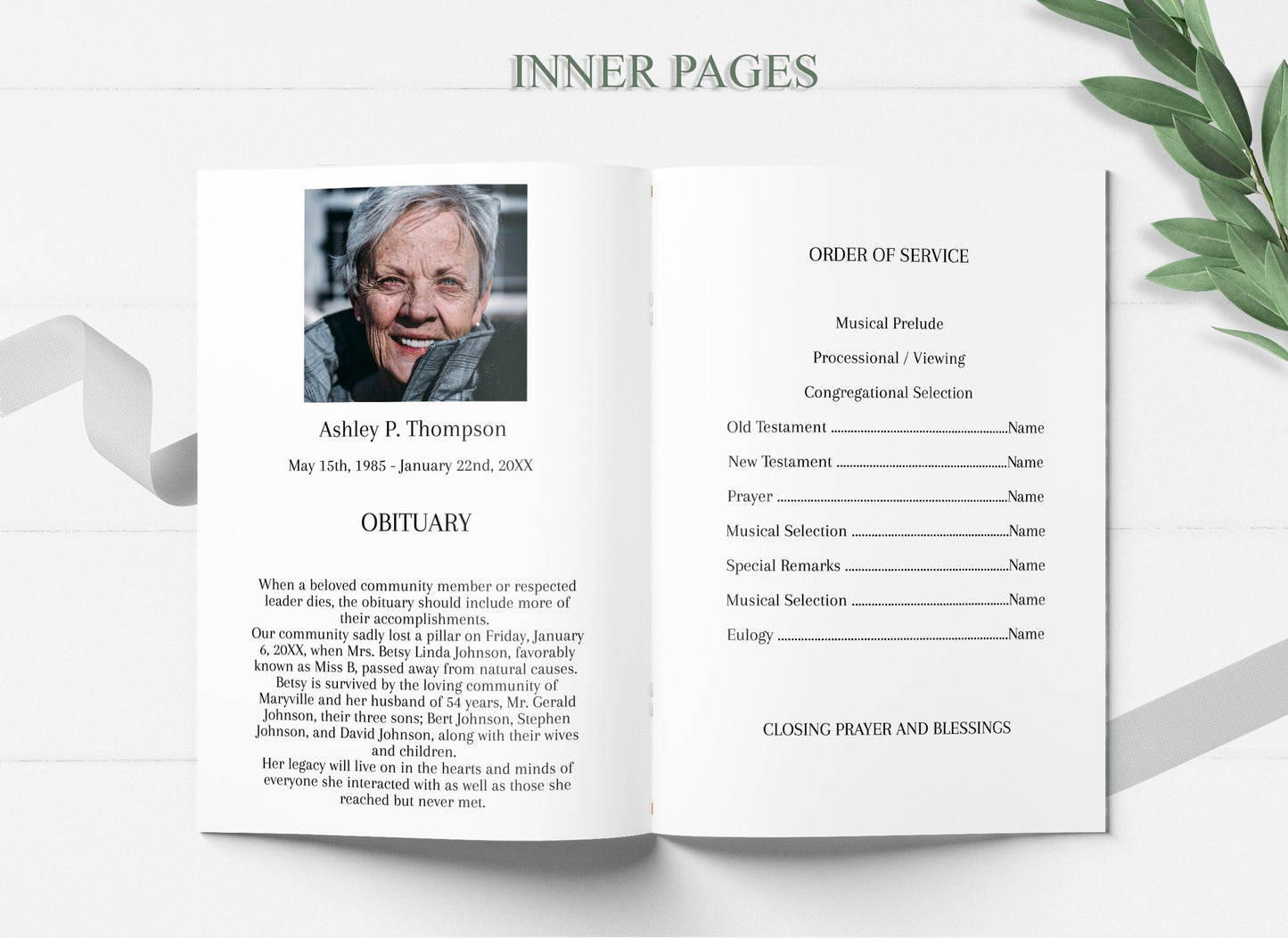Funeral Program With Obituary Template - 4 page - lovingmemoryprints