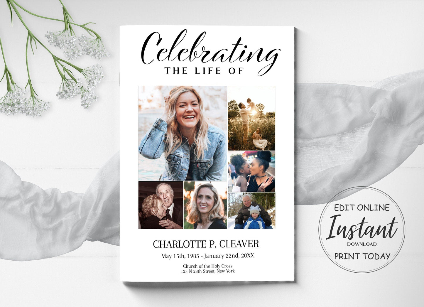 Funeral Program With Obituary Template - 4 page - lovingmemoryprints
