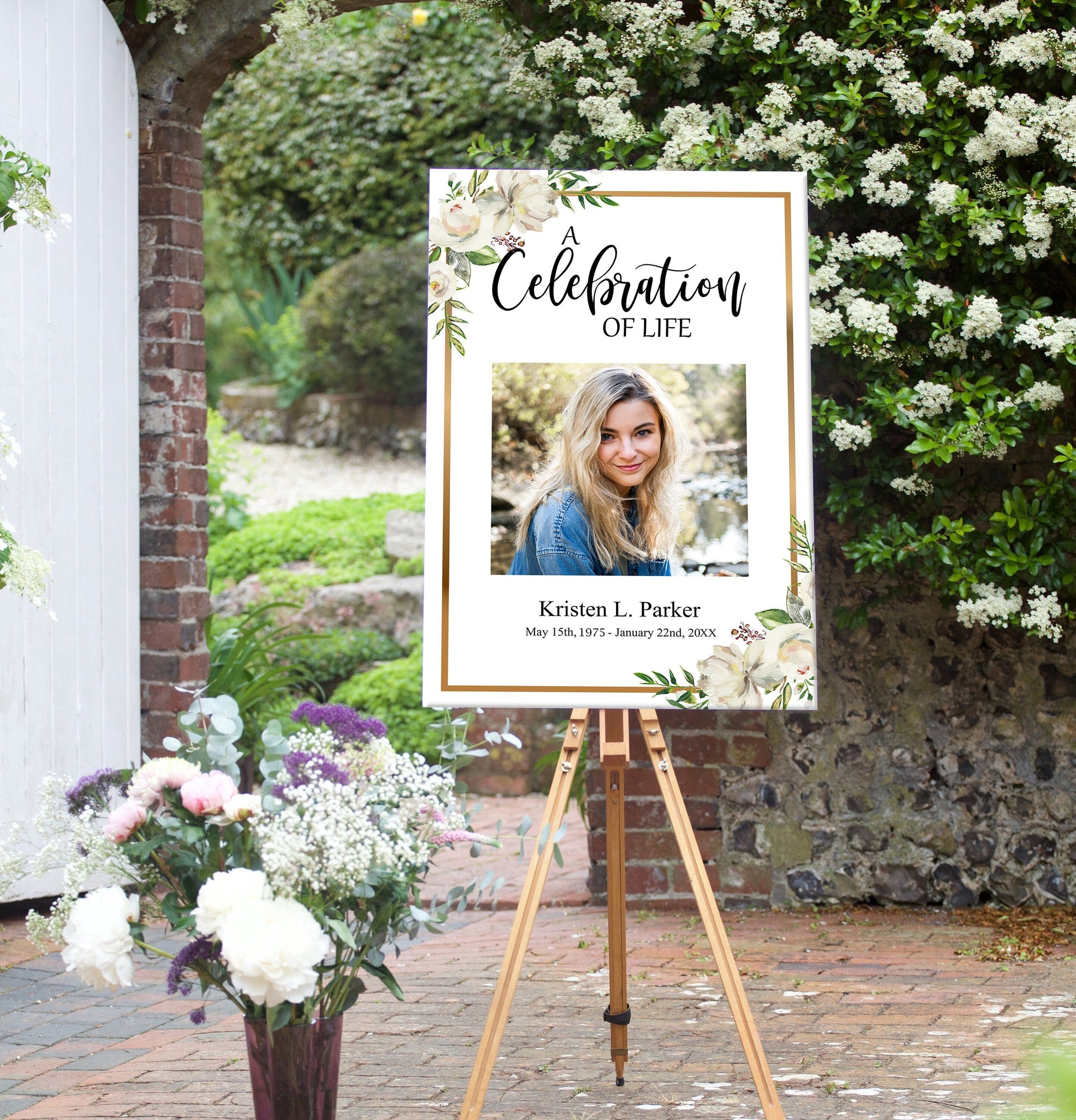 Gold Border Funeral Poster Template - lovingmemoryprints