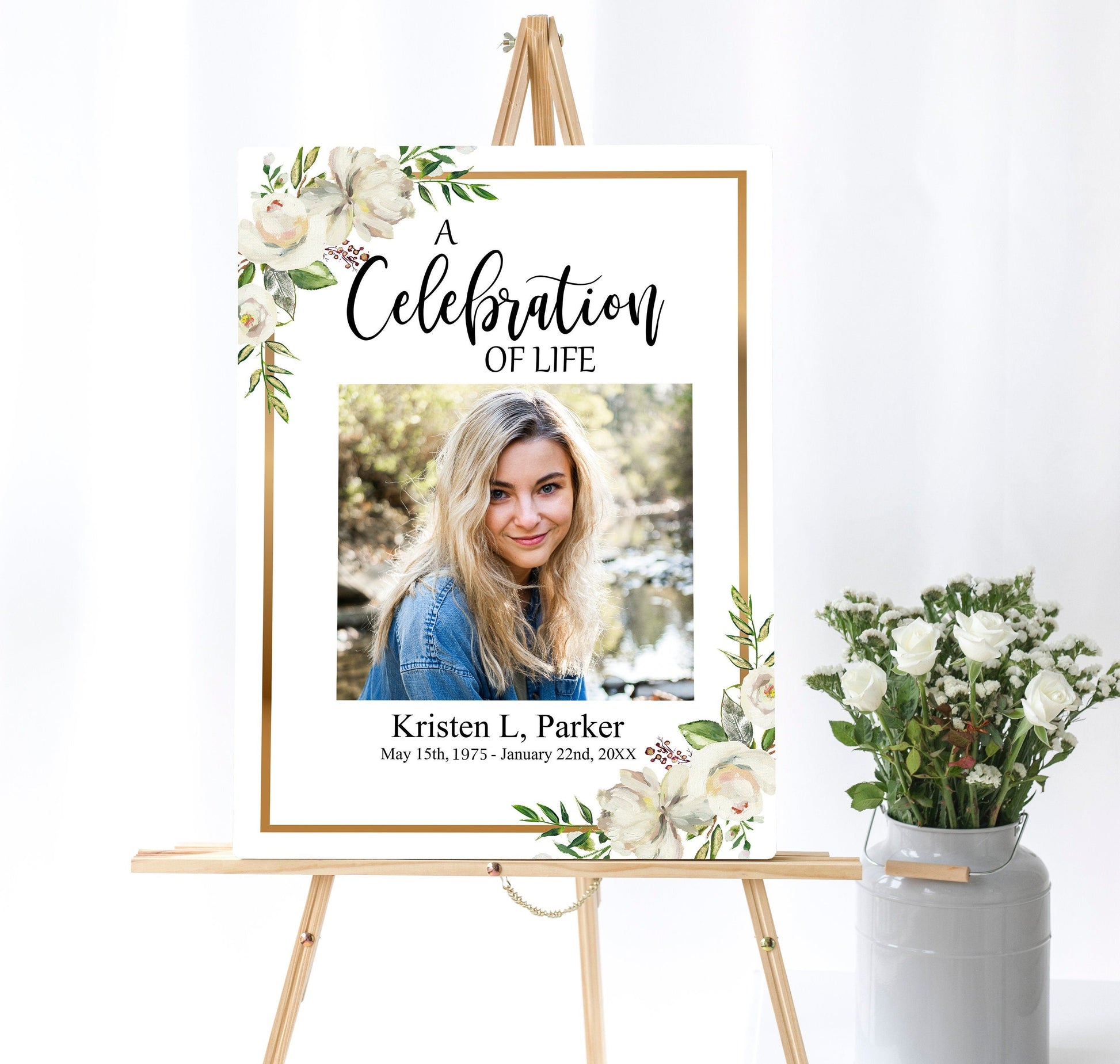 Gold Border Funeral Poster Template - lovingmemoryprints