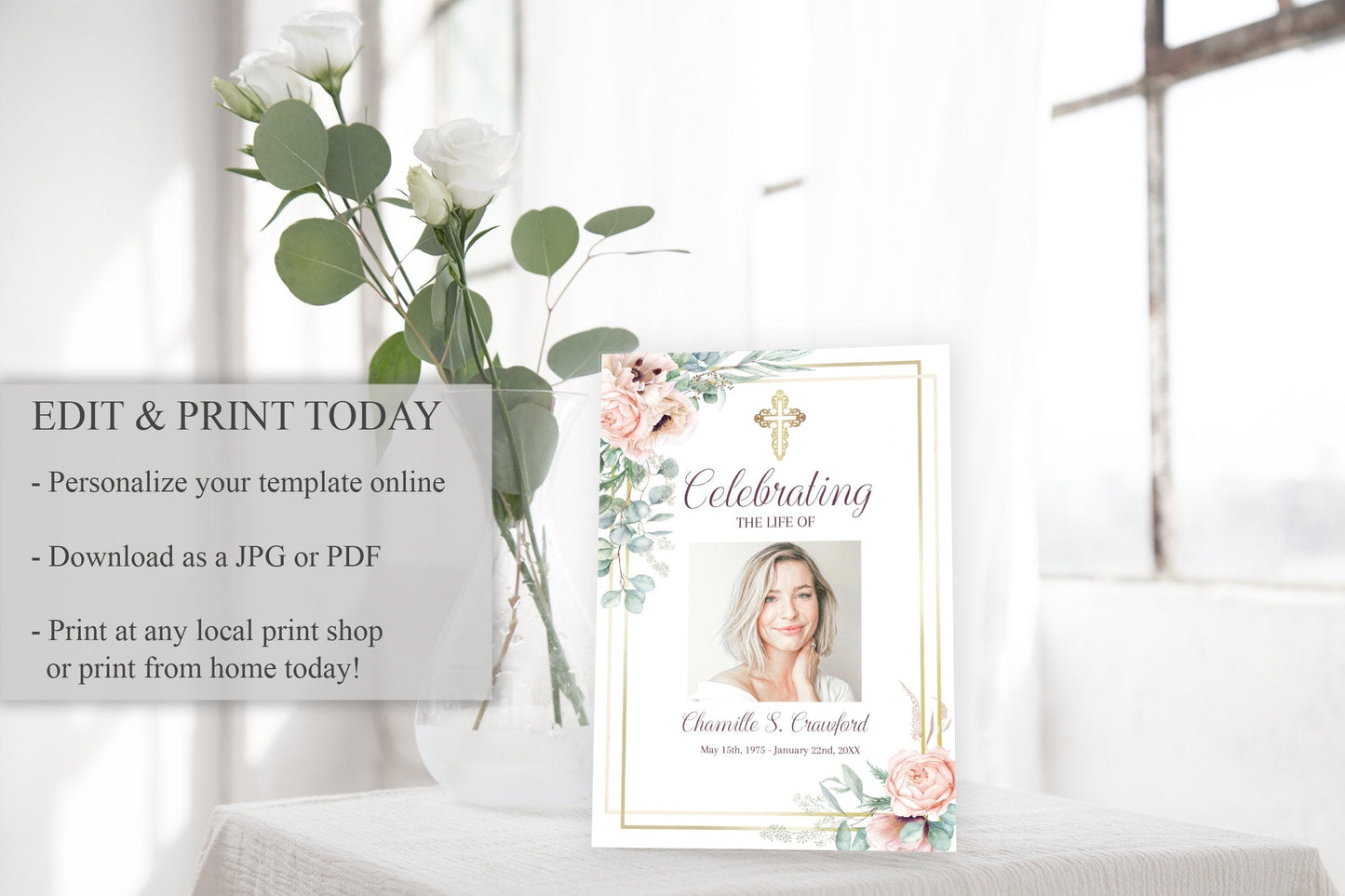 Golden Cross Catholic Funeral Program Template - Easily Editable - lovingmemoryprints