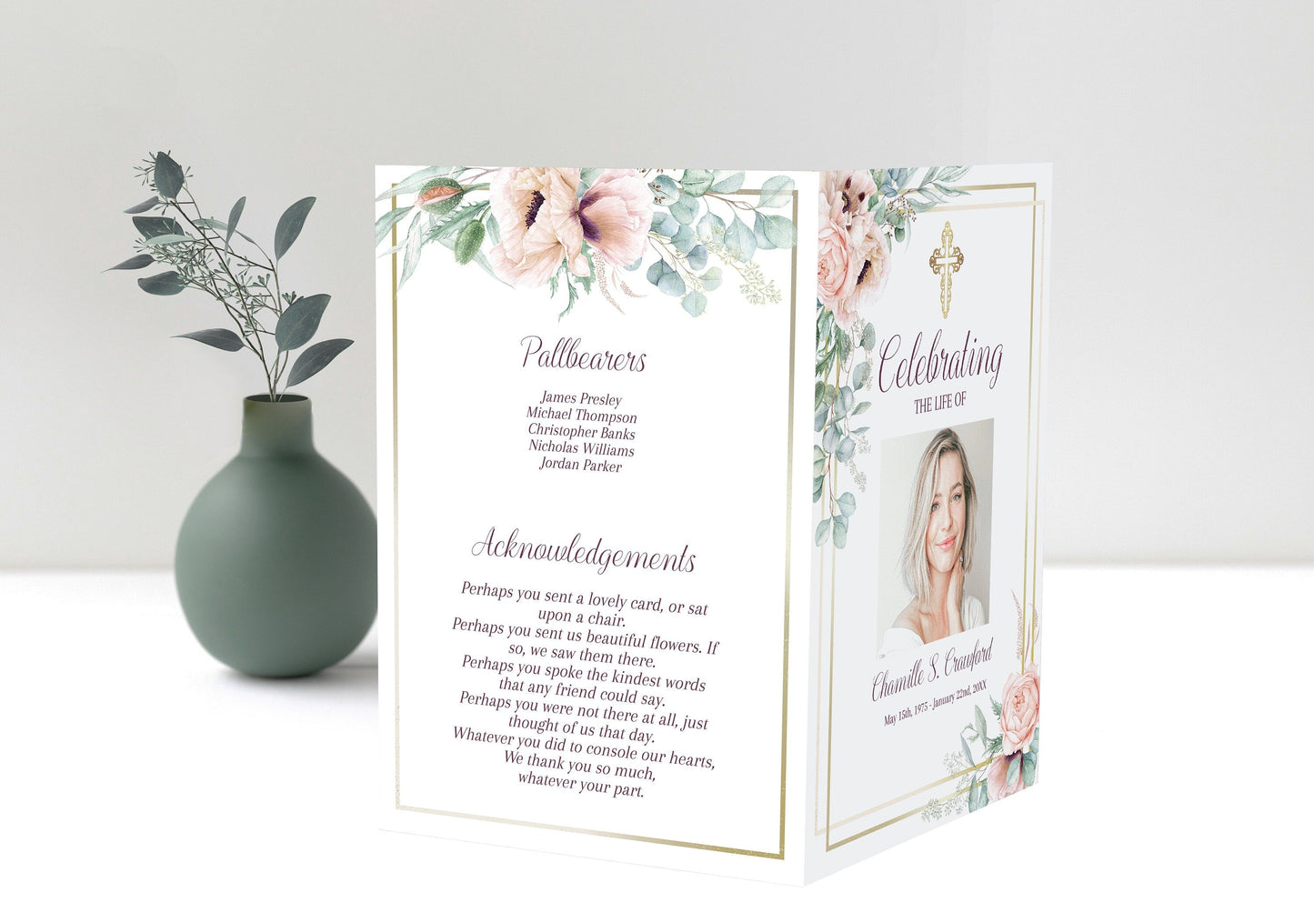 Golden Cross Catholic Funeral Program Template - Easily Editable - lovingmemoryprints