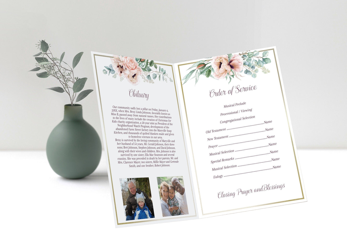 Golden Cross Catholic Funeral Program Template - Easily Editable - lovingmemoryprints
