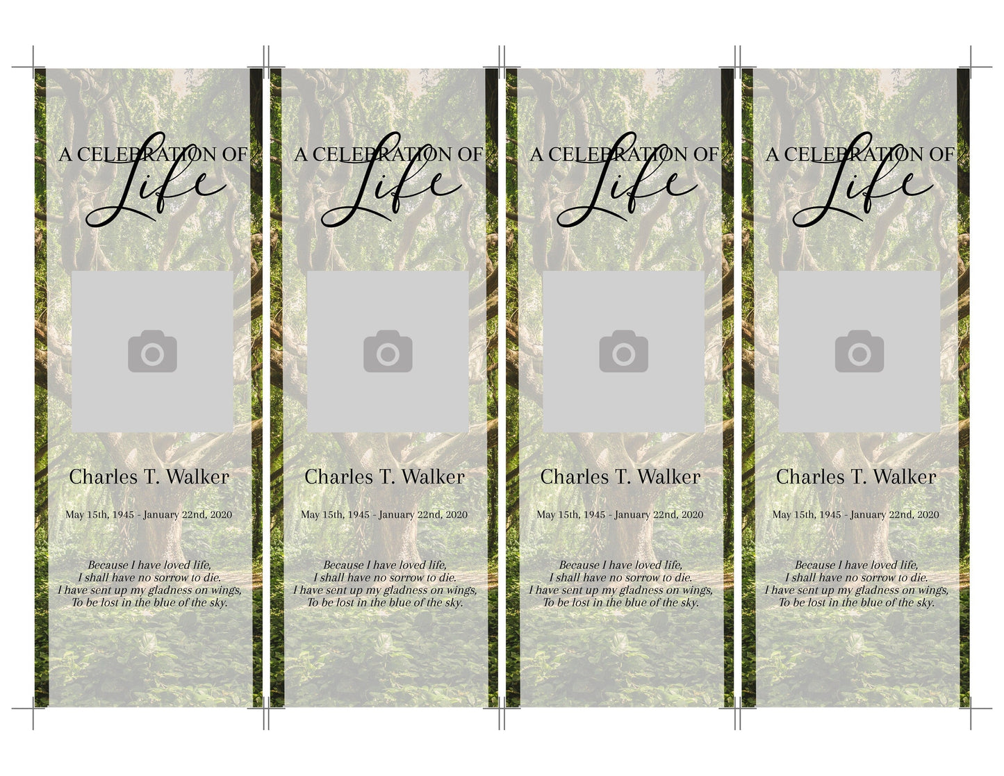 Green Forest Funeral Bookmark Template - lovingmemoryprints