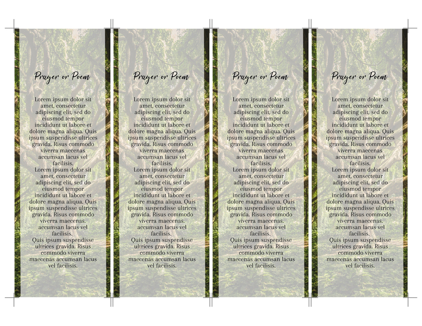Green Forest Funeral Bookmark Template - lovingmemoryprints