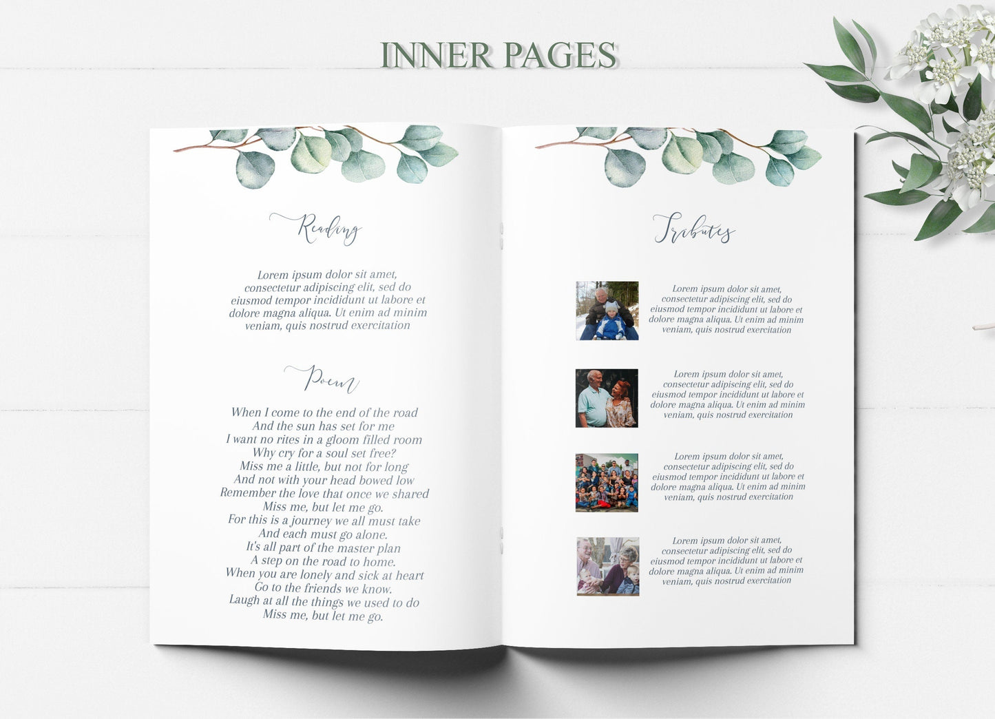Greenery Celebrating The of Life Funeral Program Template - 8 Page - lovingmemoryprints