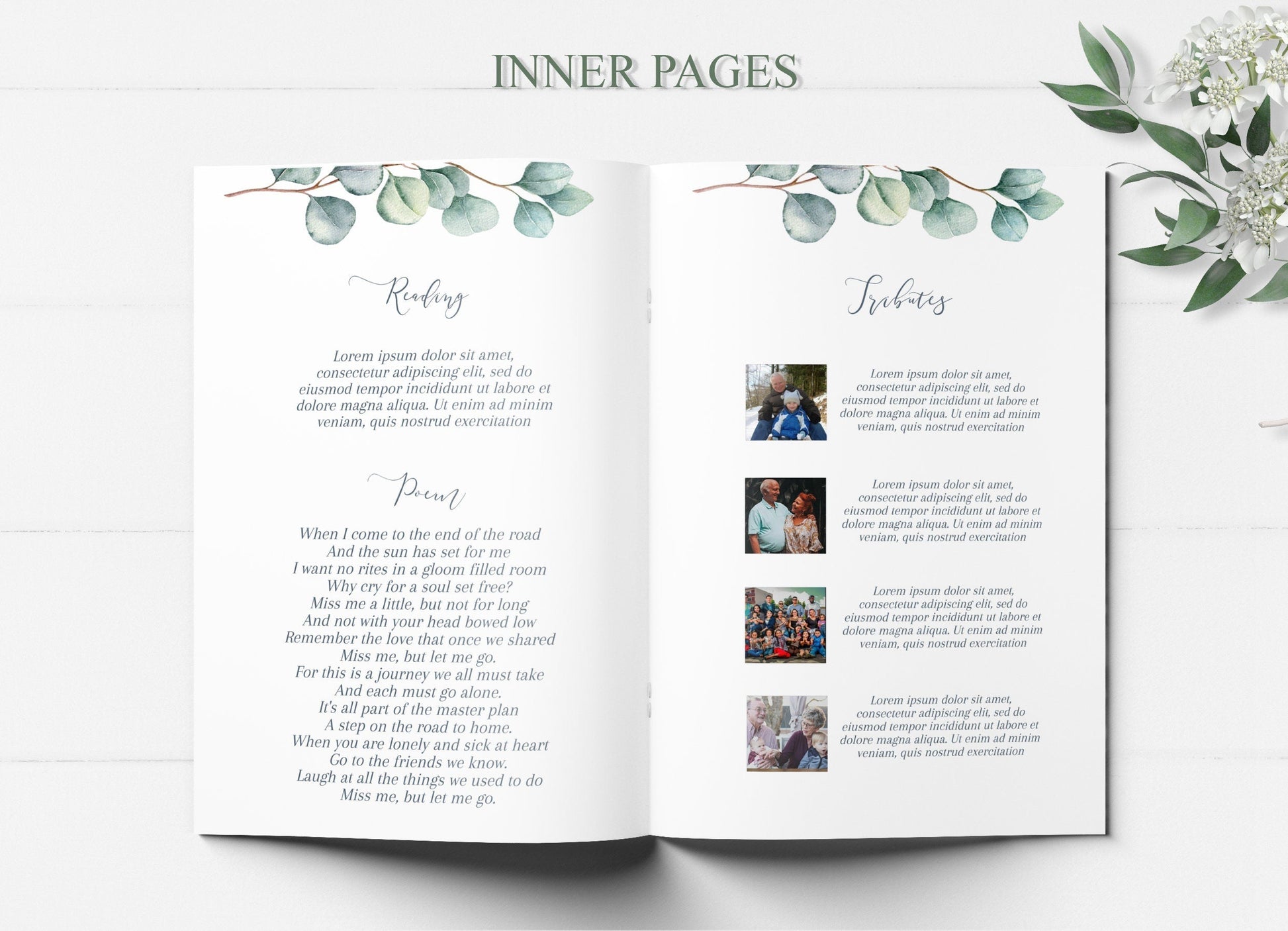 Greenery Celebrating The of Life Funeral Program Template - 8 Page - lovingmemoryprints