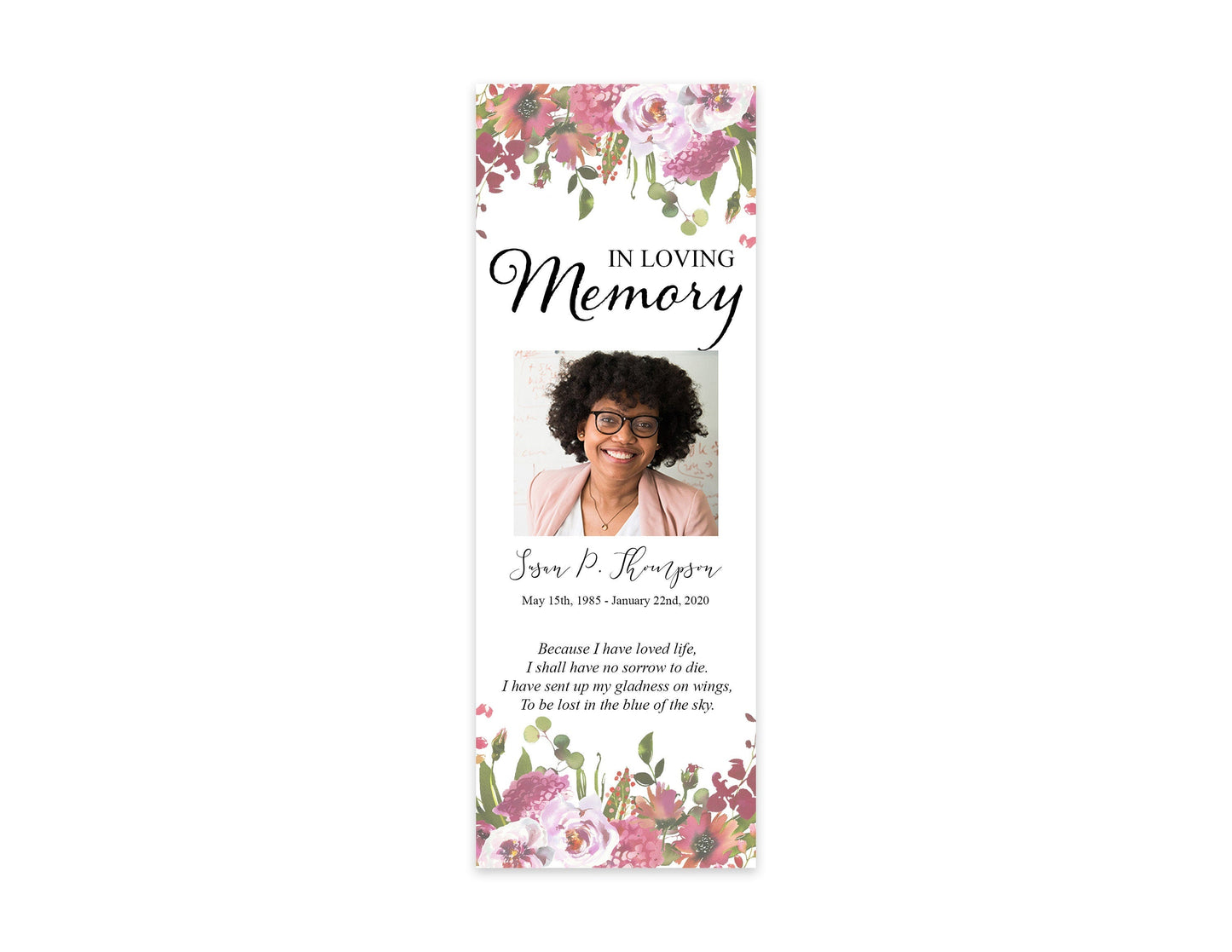 Greenery & Floral Funeral Bookmark Keepsake Template - lovingmemoryprints