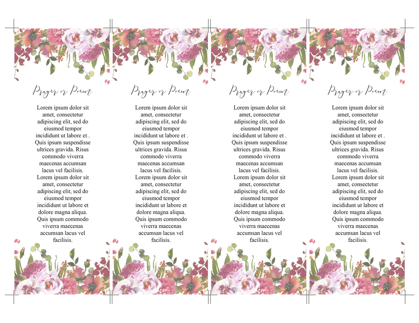 Greenery & Floral Funeral Bookmark Keepsake Template - lovingmemoryprints