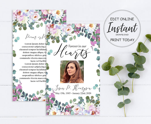 Greenery & FLoral Funeral Prayer Cards Template - lovingmemoryprints