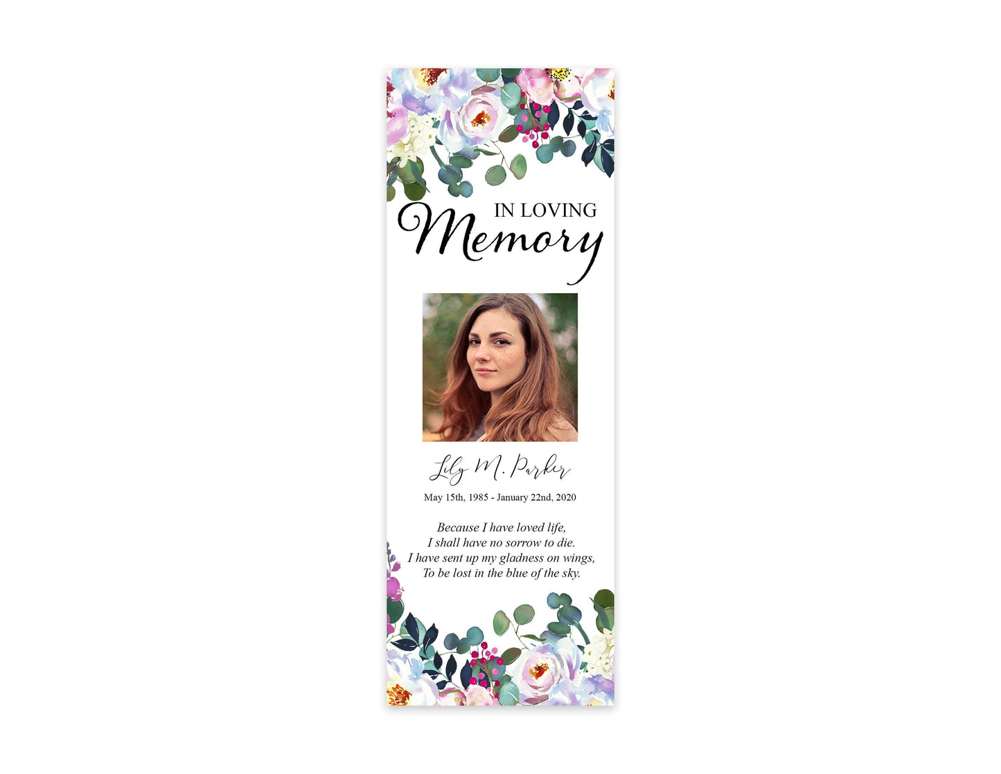Greenery & Floral Memorial Bookmarks Template - lovingmemoryprints
