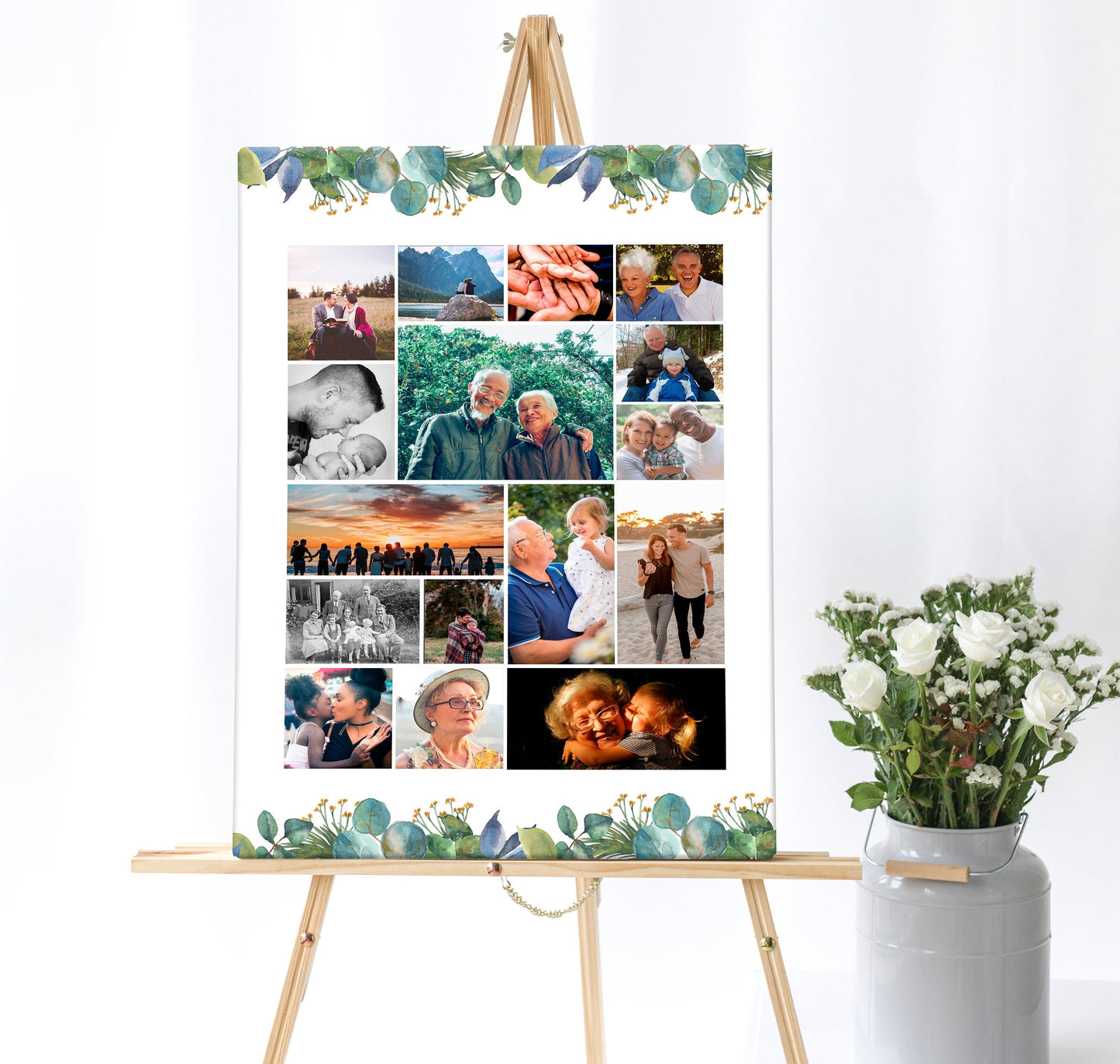 Greenery Funeral Poster Collage With Large Center Photo - Set of 3 - lovingmemoryprints