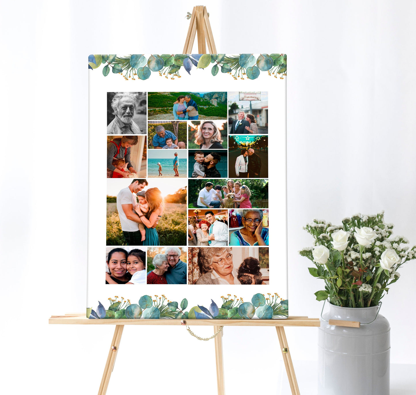 Greenery Funeral Poster Collage With Large Center Photo - Set of 3 - lovingmemoryprints