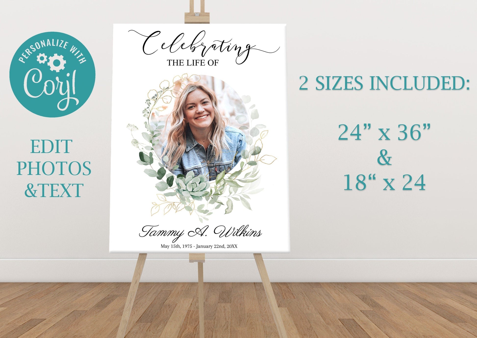 Greenery Funeral Poster Display Photo Collage - Set of 3 - lovingmemoryprints